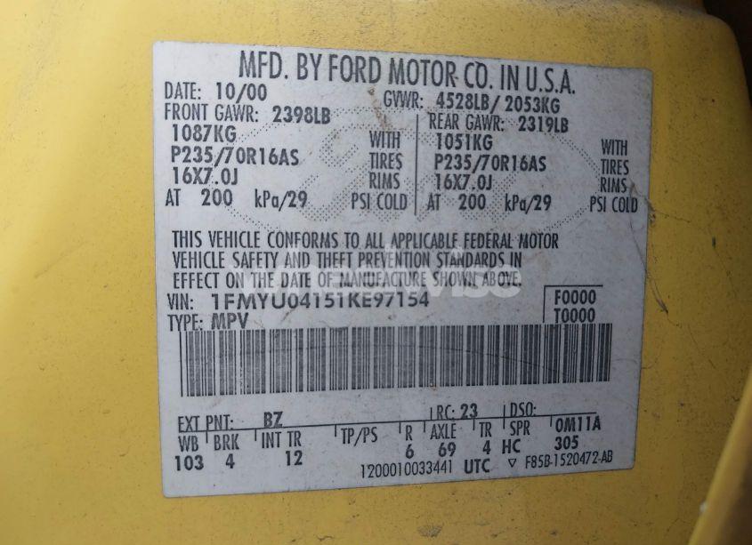 Photo 9 of 2001 Ford Escape XLT (VIN 1FMYU04151KE97154)