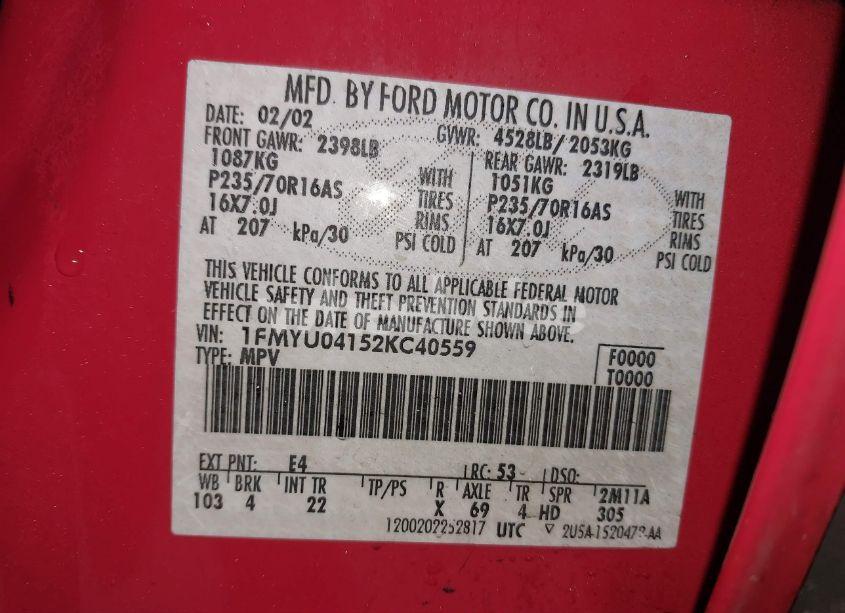 Photo 9 of 2002 Ford Escape XLT (VIN 1FMYU04152KC40559)