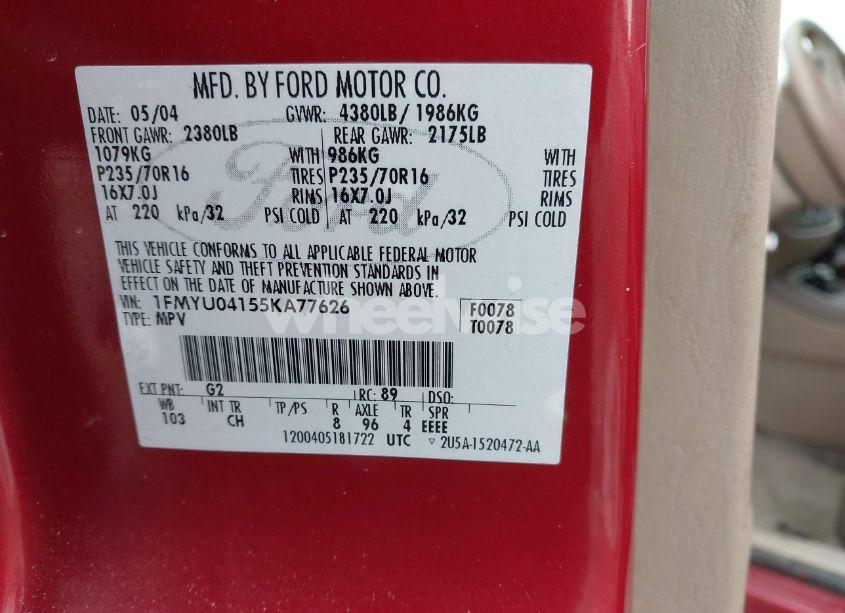 Photo 9 of 2005 Ford Escape LIMITED (VIN 1FMYU04155KA77626)