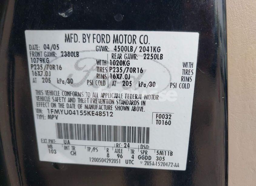 Photo 9 of 2005 Ford Escape LIMITED (VIN 1FMYU04155KE48512)