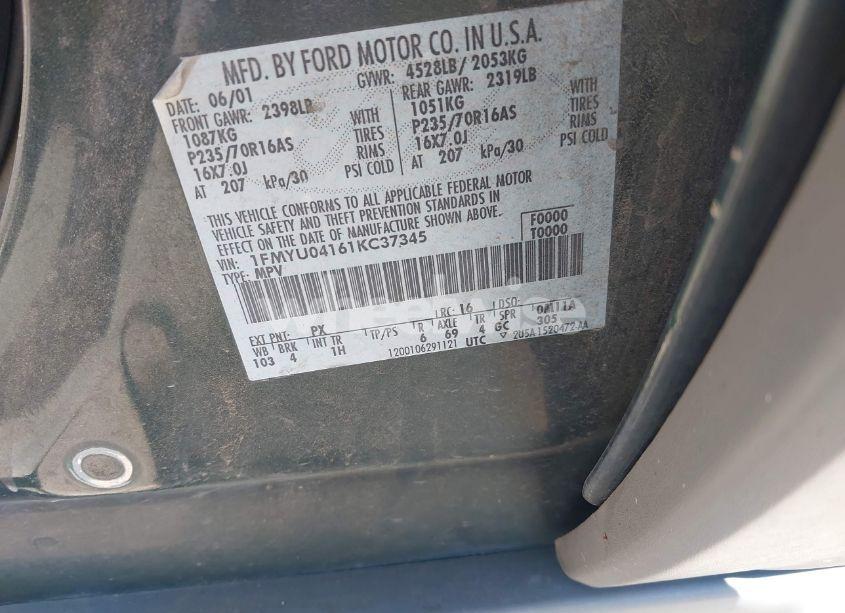 Photo 9 of 2001 Ford Escape XLT (VIN 1FMYU04161KC37345)