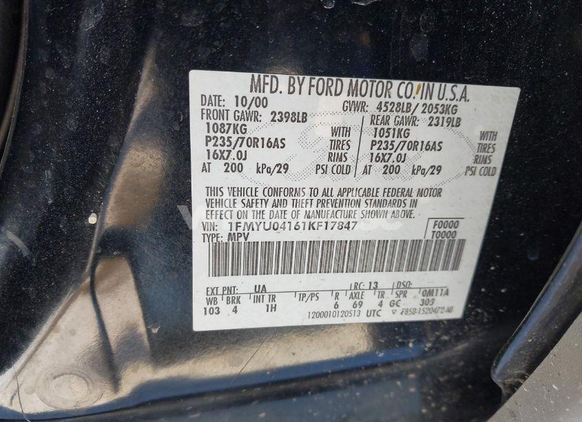 Photo 9 of 2001 Ford Escape XLT (VIN 1FMYU04161KF17847)
