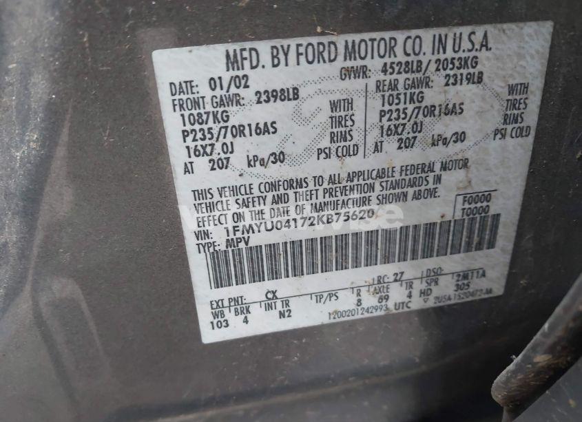 Photo 9 of 2002 Ford Escape XLT (VIN 1FMYU04172KB75620)