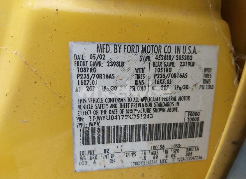 Photo 11 of 2002 Ford Escape XLT (VIN 1FMYU04172KD51243)