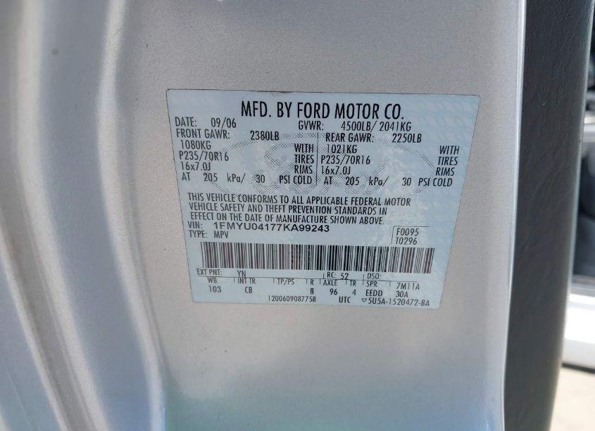 Photo 9 of 2007 Ford Escape LIMITED (VIN 1FMYU04177KA99243)