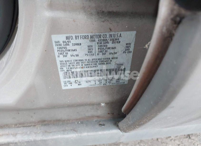 Photo 9 of 2001 Ford Escape XLT (VIN 1FMYU04191KB26997)