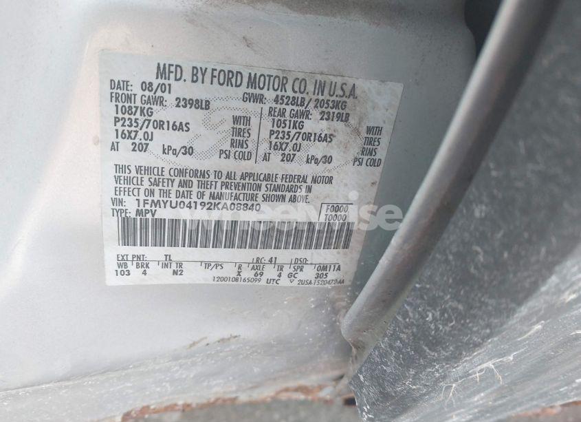 Photo 9 of 2002 Ford Escape XLT (VIN 1FMYU04192KA08840)