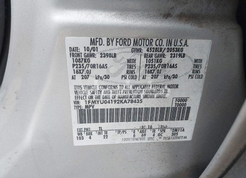 Photo 9 of 2002 Ford Escape XLT (VIN 1FMYU04192KA78435)