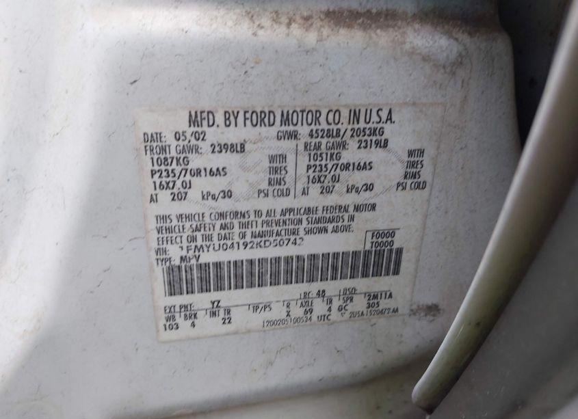 Photo 9 of 2002 Ford Escape XLT (VIN 1FMYU04192KD50742)