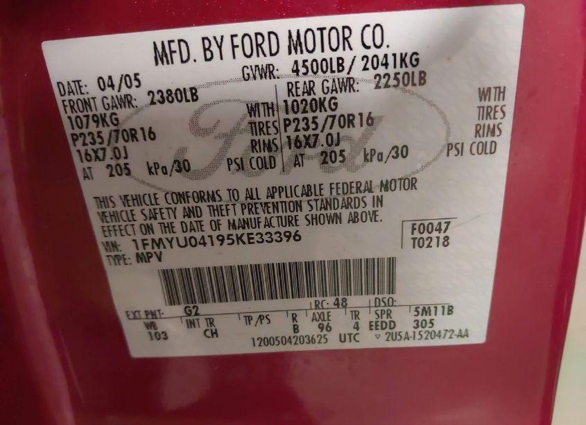 Photo 9 of 2005 Ford Escape LIMITED (VIN 1FMYU04195KE33396)