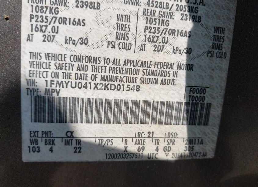 Photo 9 of 2002 Ford Escape XLT (VIN 1FMYU041X2KD01548)