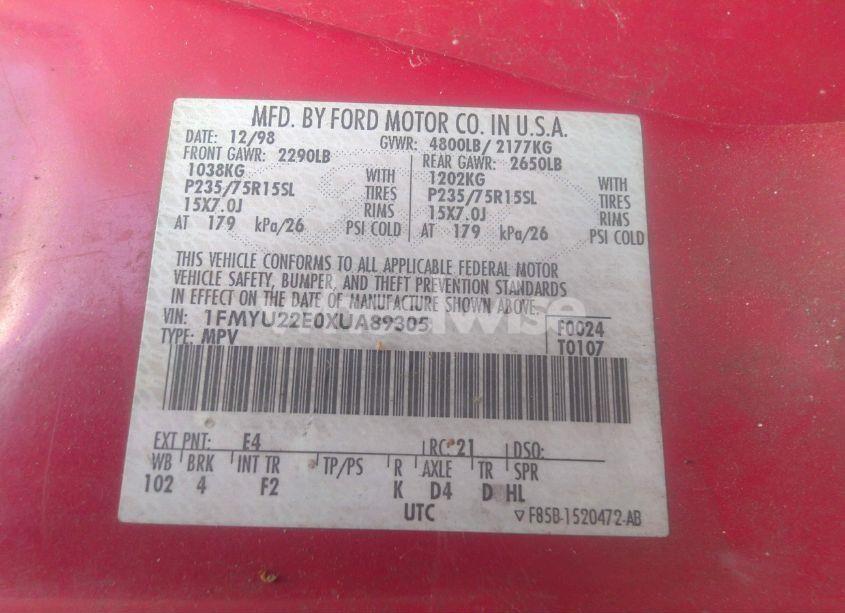 Photo 8 of 1999 Ford Explorer SPORT (VIN 1FMYU22E0XUA89305)