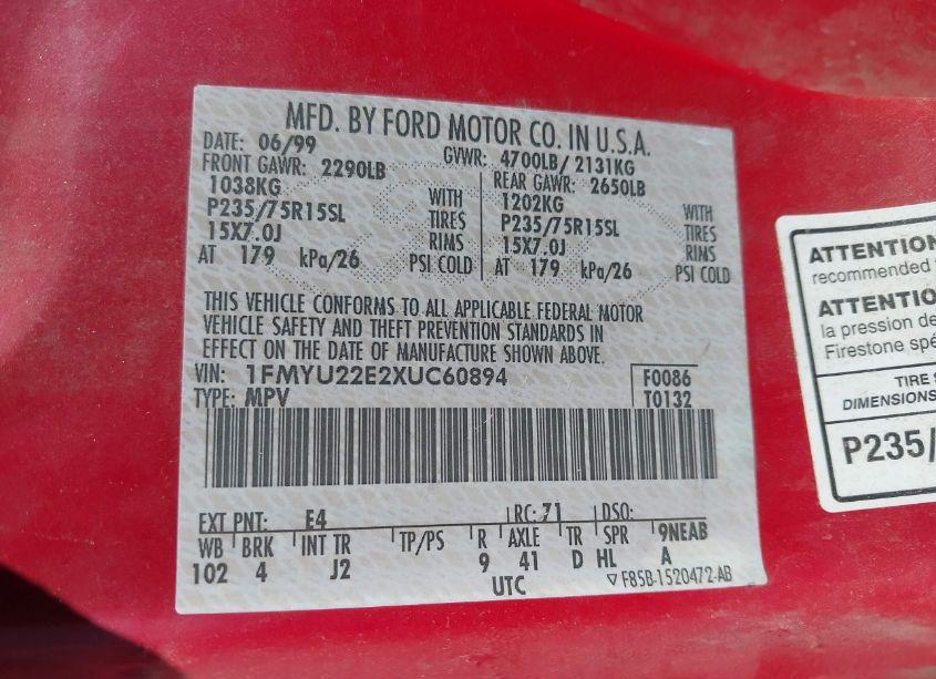 Photo 9 of 1999 Ford Explorer SPORT (VIN 1FMYU22E2XUC60894)