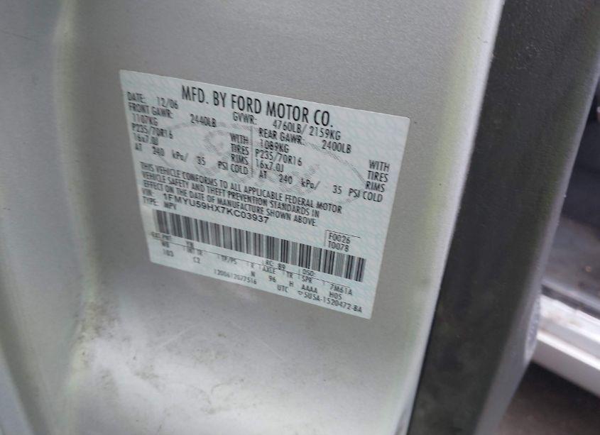 Photo 9 of 2007 Ford Escape HYBRID (VIN 1FMYU59HX7KC03937)