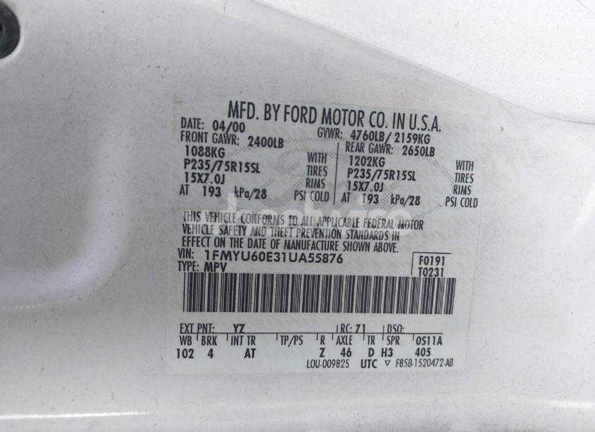 Photo 9 of 2001 Ford Explorer SPORT (VIN 1FMYU60E31UA55876)