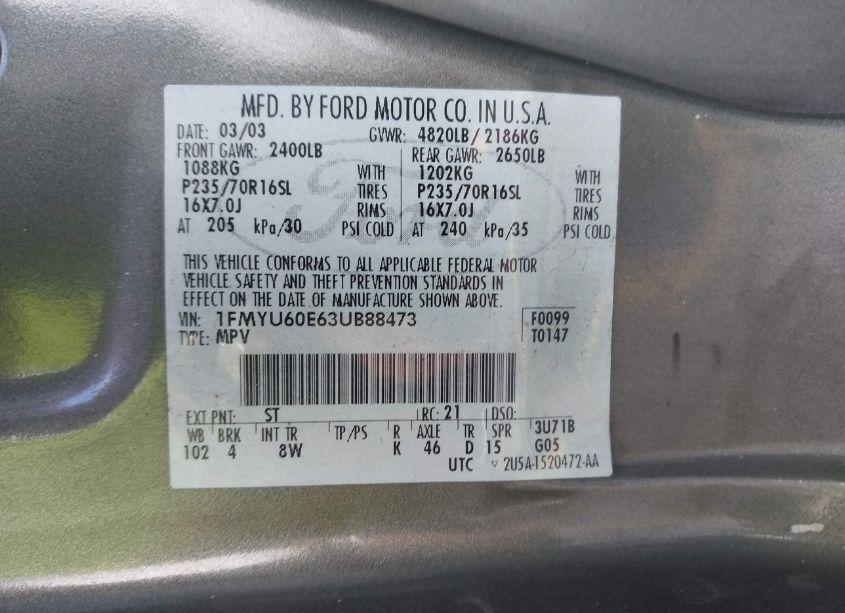 Photo 9 of 2003 Ford Explorer SPORT XLS/XLT (VIN 1FMYU60E63UB88473)