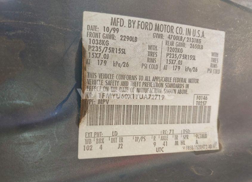 Photo 9 of 2000 Ford Explorer SPORT (VIN 1FMYU60X1YUA72719)