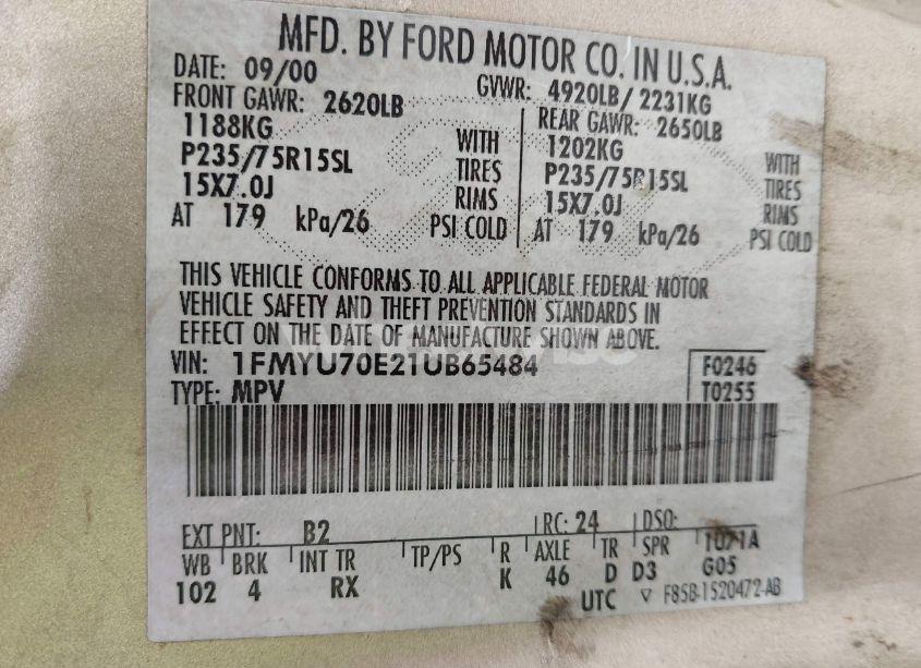 Photo 9 of 2001 Ford Explorer SPORT (VIN 1FMYU70E21UB65484)