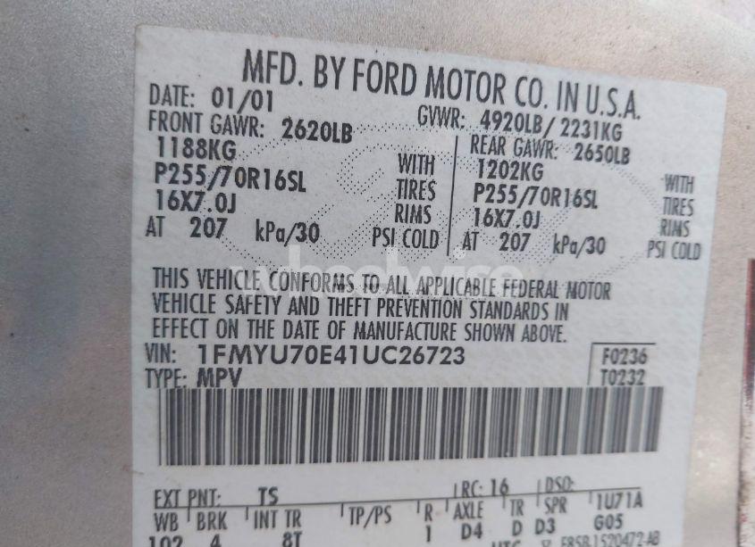 Photo 9 of 2001 Ford Explorer SPORT (VIN 1FMYU70E41UC26723)