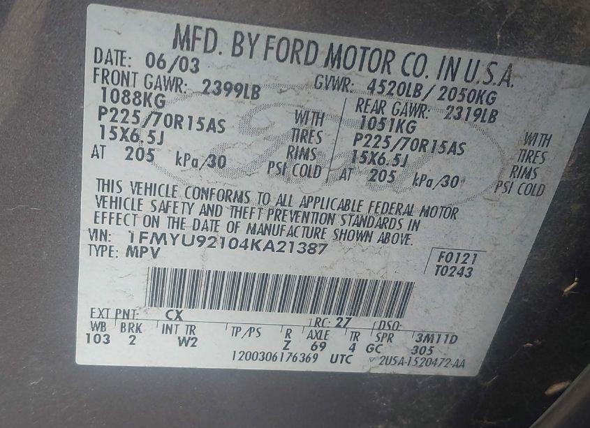 Photo 9 of 2004 Ford Escape XLS (VIN 1FMYU92104KA21387)