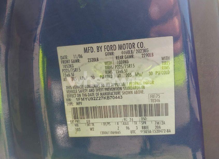 Photo 9 of 2007 Ford Escape XLS/XLS MANUAL (VIN 1FMYU92Z27KB70443)