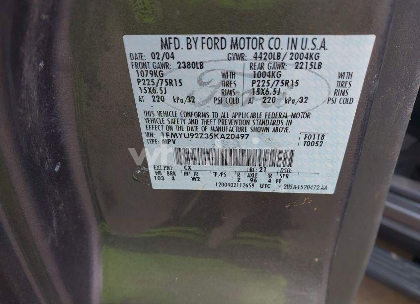 Photo 9 of 2005 Ford Escape XLS (VIN 1FMYU92Z35KA20497)