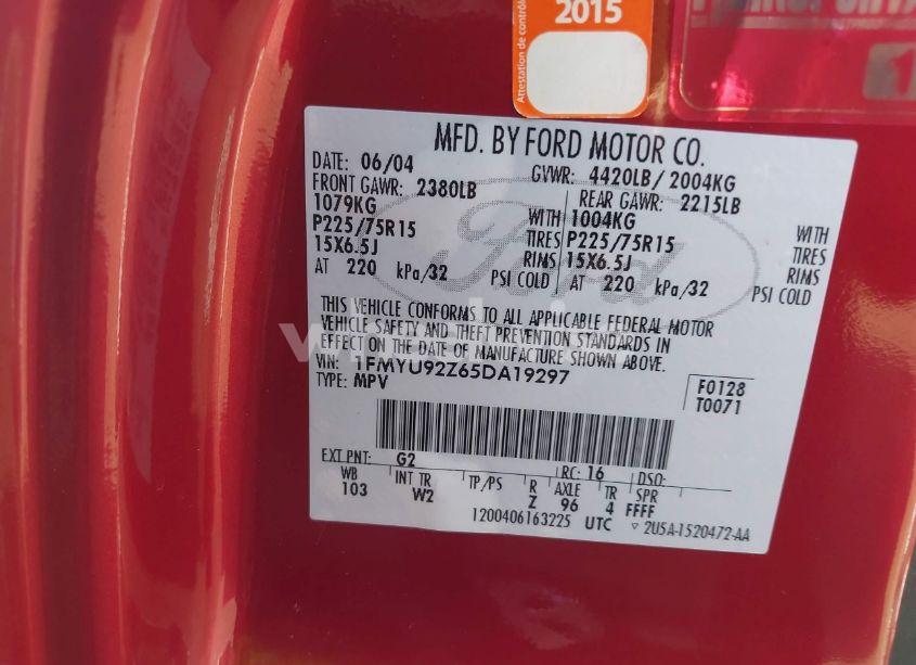 Photo 9 of 2005 Ford Escape XLS (VIN 1FMYU92Z65DA19297)