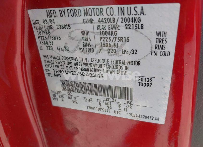 Photo 9 of 2005 Ford Escape XLS (VIN 1FMYU92Z75DA05019)