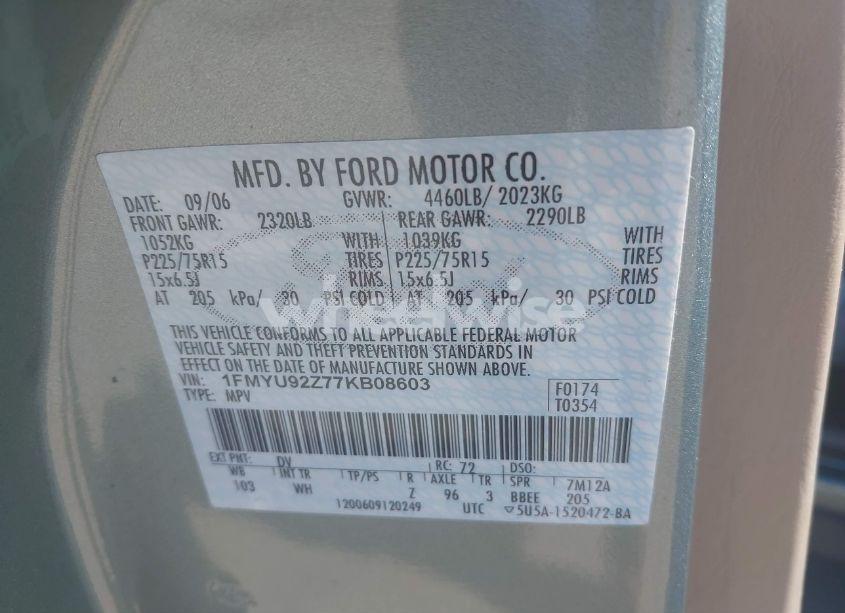 Photo 9 of 2007 Ford Escape XLS/XLS MANUAL (VIN 1FMYU92Z77KB08603)