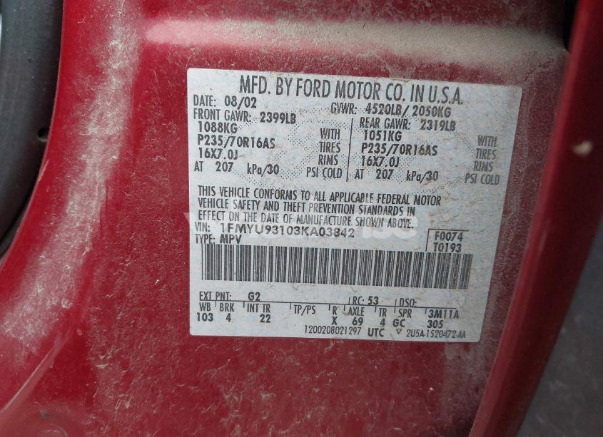 Photo 9 of 2003 Ford Escape XLT (VIN 1FMYU93103KA03842)