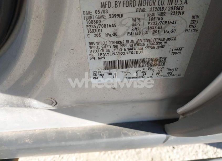 Photo 9 of 2003 Ford Escape XLT (VIN 1FMYU93103KE04033)