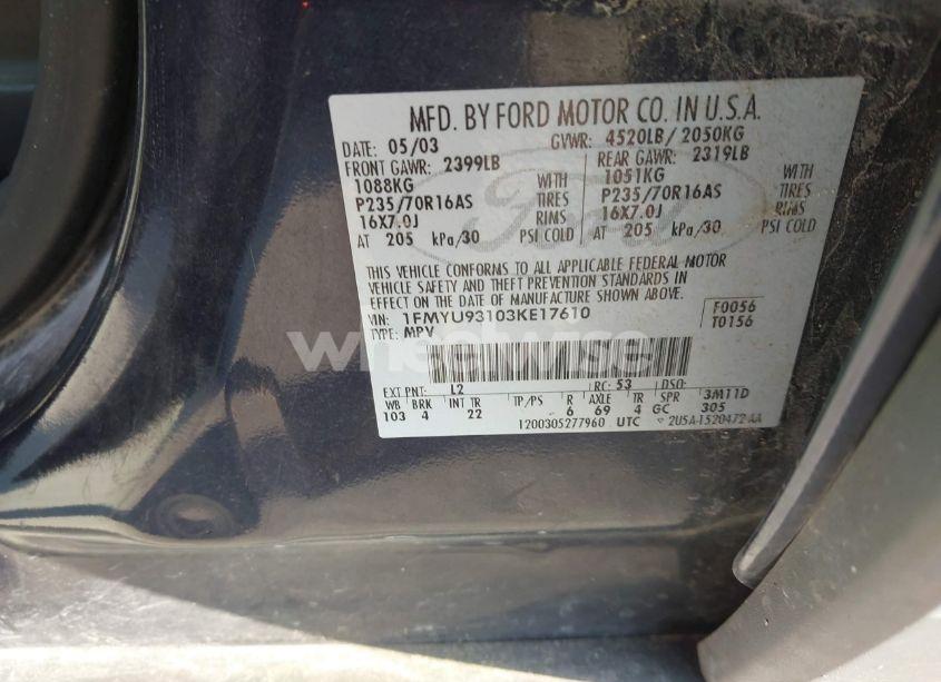 Photo 9 of 2003 Ford Escape XLT (VIN 1FMYU93103KE17610)