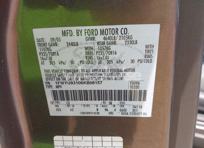 Photo 9 of 2006 Ford Escape XLT/XLT SPORT (VIN 1FMYU93106KB08157)