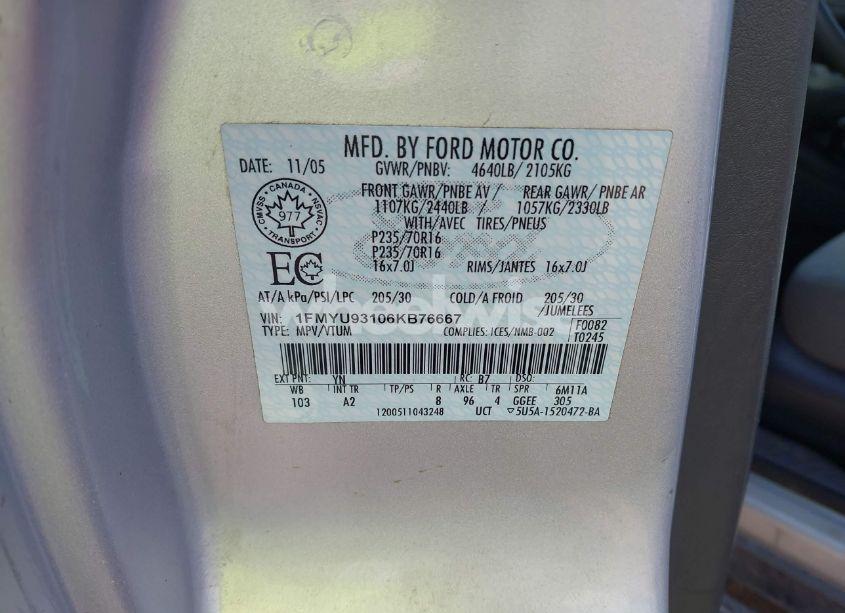 Photo 9 of 2006 Ford Escape XLT/XLT SPORT (VIN 1FMYU93106KB76667)