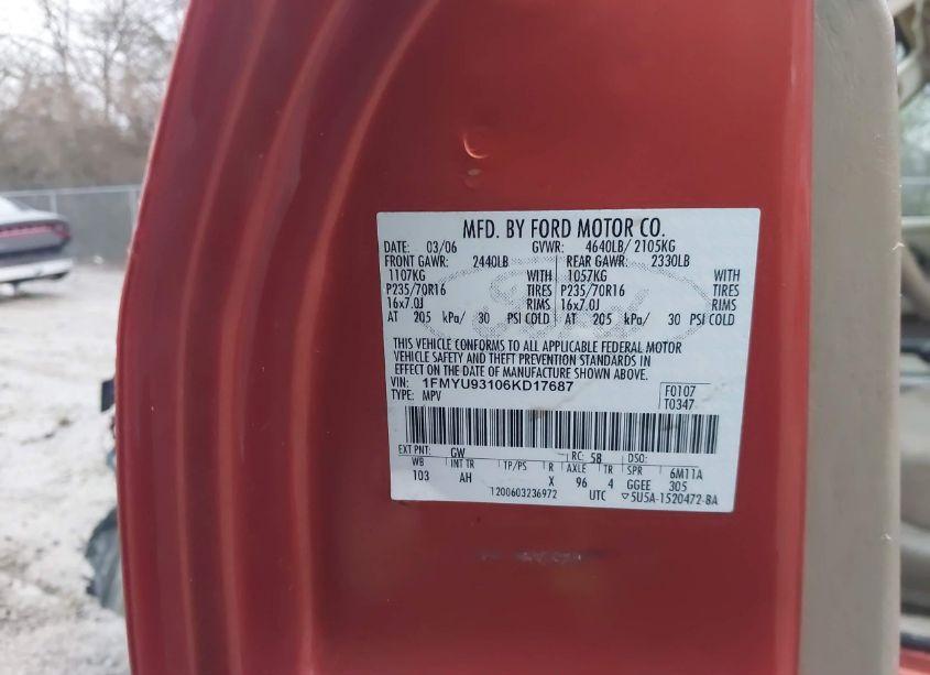 Photo 9 of 2006 Ford Escape XLT/XLT SPORT (VIN 1FMYU93106KD17687)