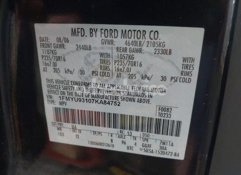 Photo 9 of 2007 Ford Escape XLT/XLT SPORT (VIN 1FMYU93107KA84752)