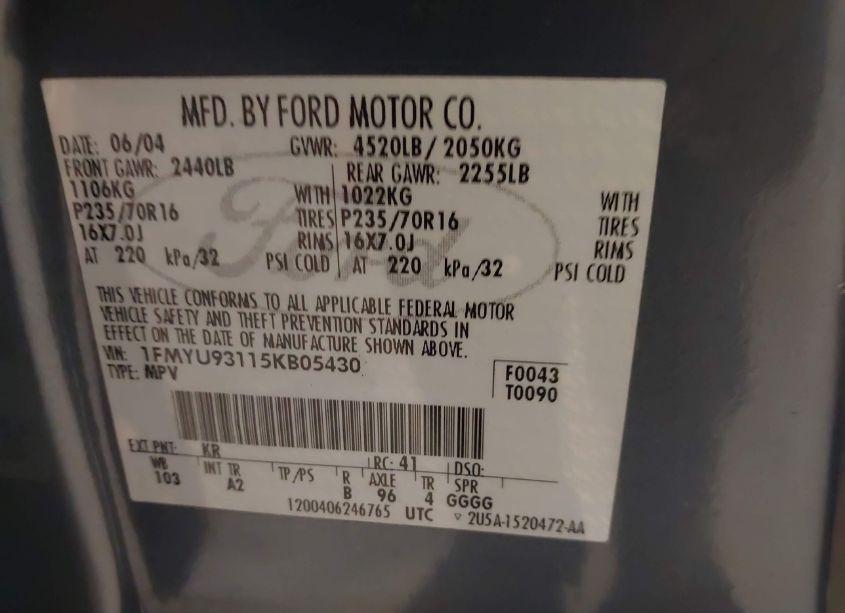 Photo 9 of 2005 Ford Escape XLT (VIN 1FMYU93115KB05430)