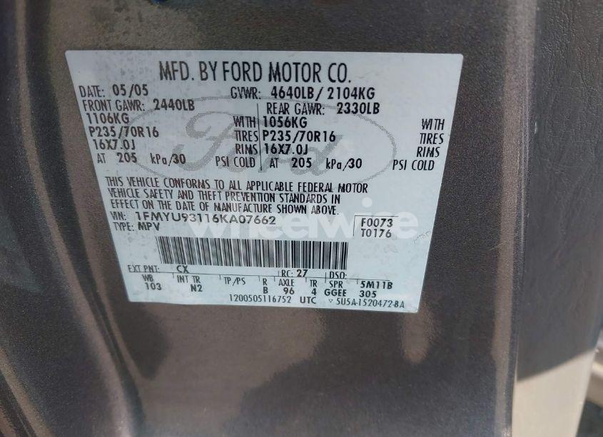 Photo 9 of 2006 Ford Escape XLT/XLT SPORT (VIN 1FMYU93116KA07662)