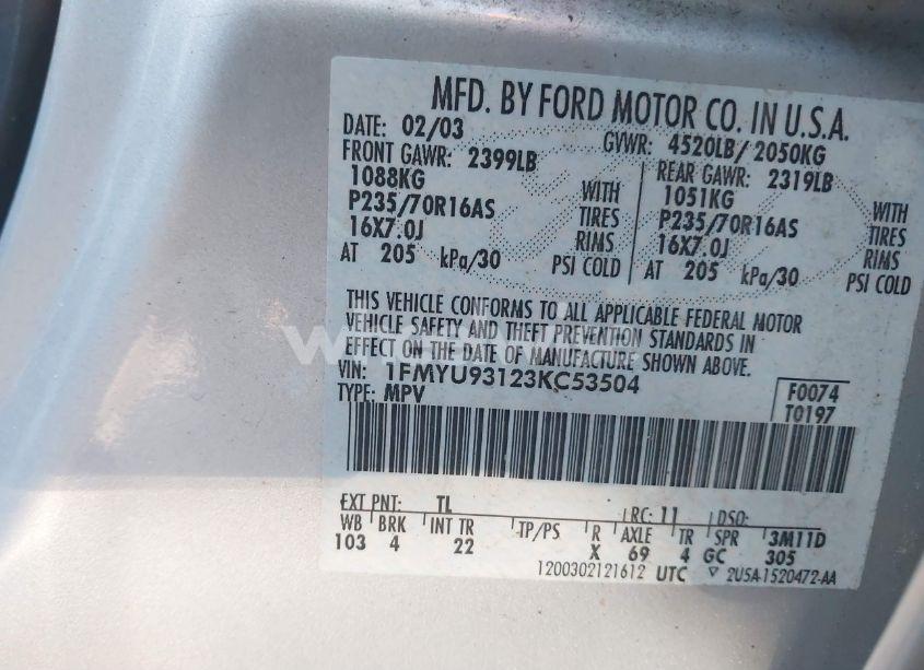 Photo 9 of 2003 Ford Escape XLT (VIN 1FMYU93123KC53504)