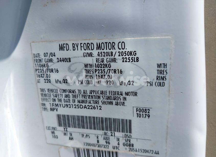 Photo 9 of 2005 Ford Escape XLT (VIN 1FMYU93125DA22612)