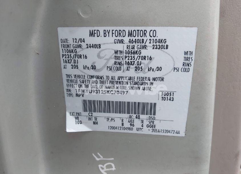 Photo 9 of 2005 Ford Escape XLT (VIN 1FMYU93125KC70497)