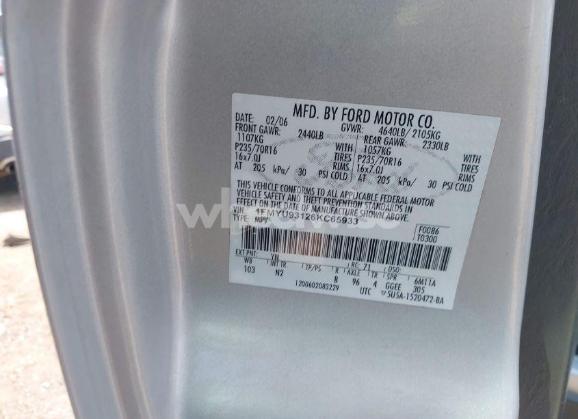 Photo 9 of 2006 Ford Escape XLT/XLT SPORT (VIN 1FMYU93126KC65933)