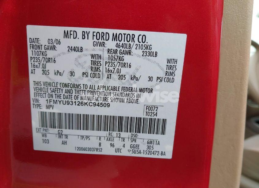 Photo 9 of 2006 Ford Escape XLT/XLT SPORT (VIN 1FMYU93126KC94509)