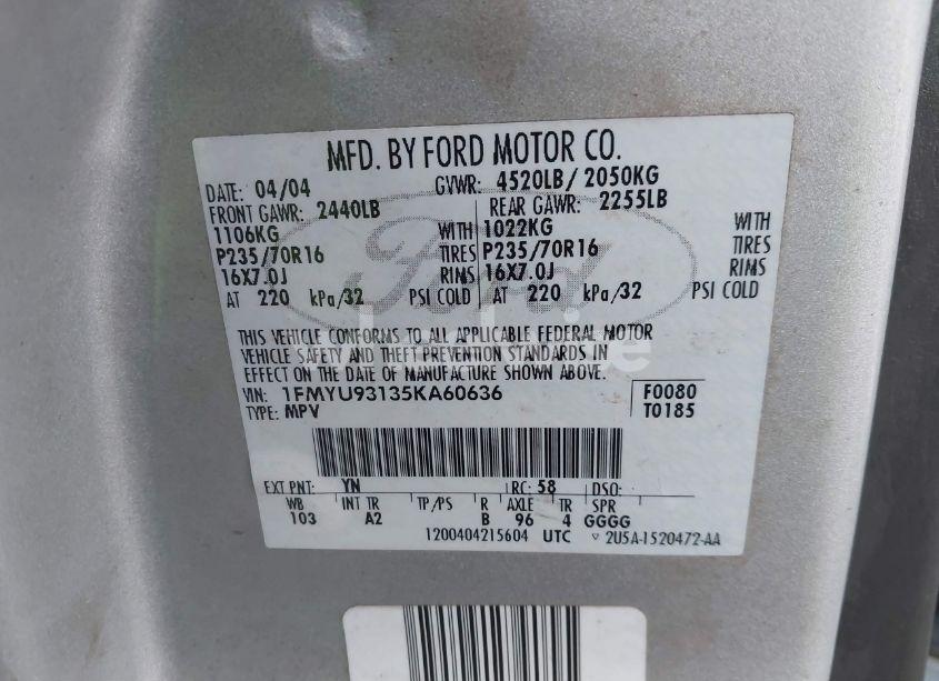 Photo 9 of 2005 Ford Escape XLT (VIN 1FMYU93135KA60636)