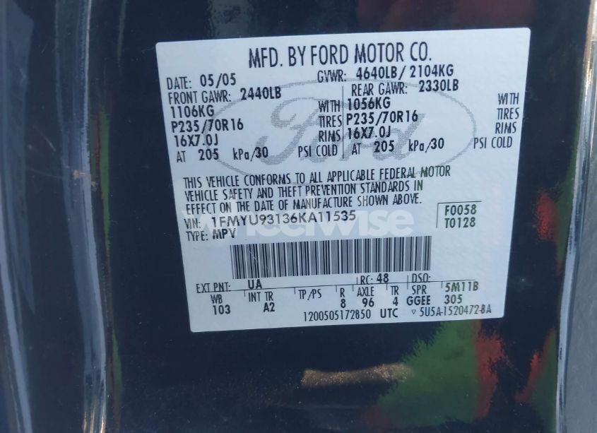 Photo 9 of 2006 Ford Escape XLT/XLT SPORT (VIN 1FMYU93136KA11535)