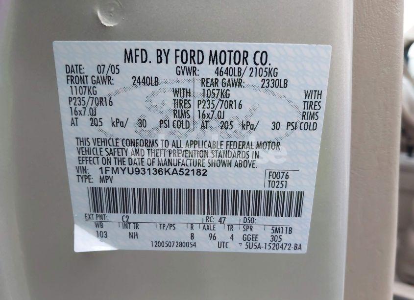 Photo 9 of 2006 Ford Escape XLT/XLT SPORT (VIN 1FMYU93136KA52182)