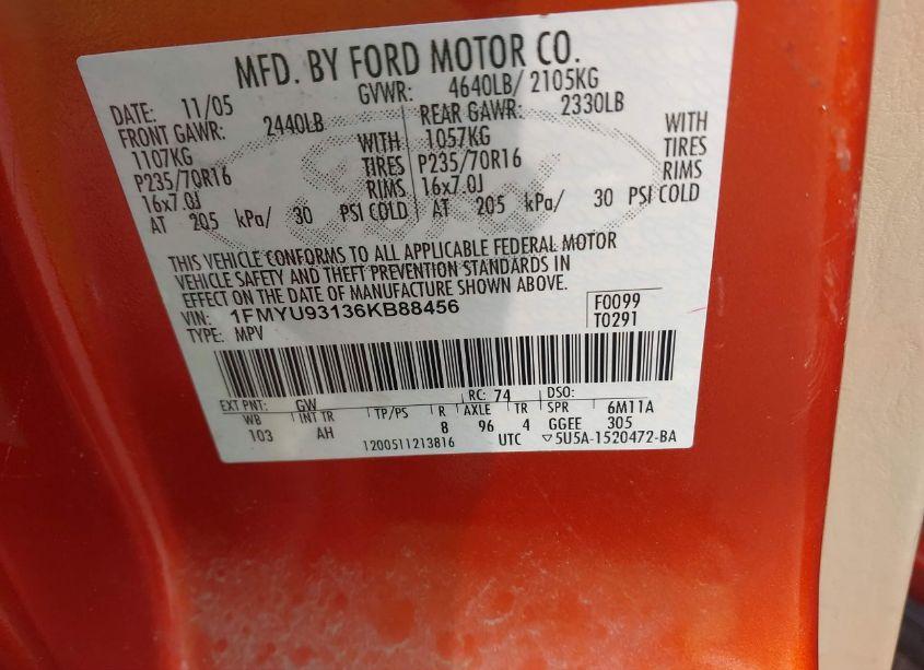 Photo 9 of 2006 Ford Escape XLT/XLT SPORT (VIN 1FMYU93136KB88456)