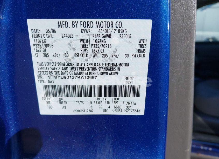 Photo 9 of 2007 Ford Escape XLT/XLT SPORT (VIN 1FMYU93137KA13657)