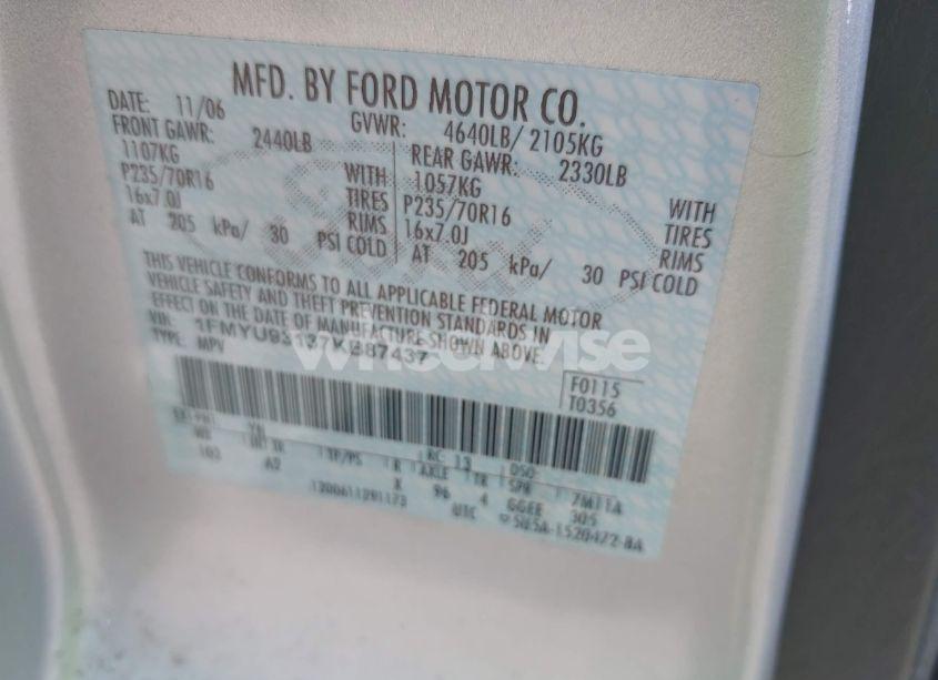 Photo 9 of 2007 Ford Escape XLT/XLT SPORT (VIN 1FMYU93137KB87437)