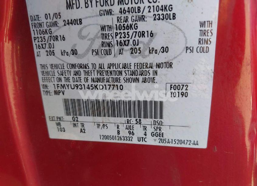 Photo 9 of 2005 Ford Escape XLT (VIN 1FMYU93145KD17710)